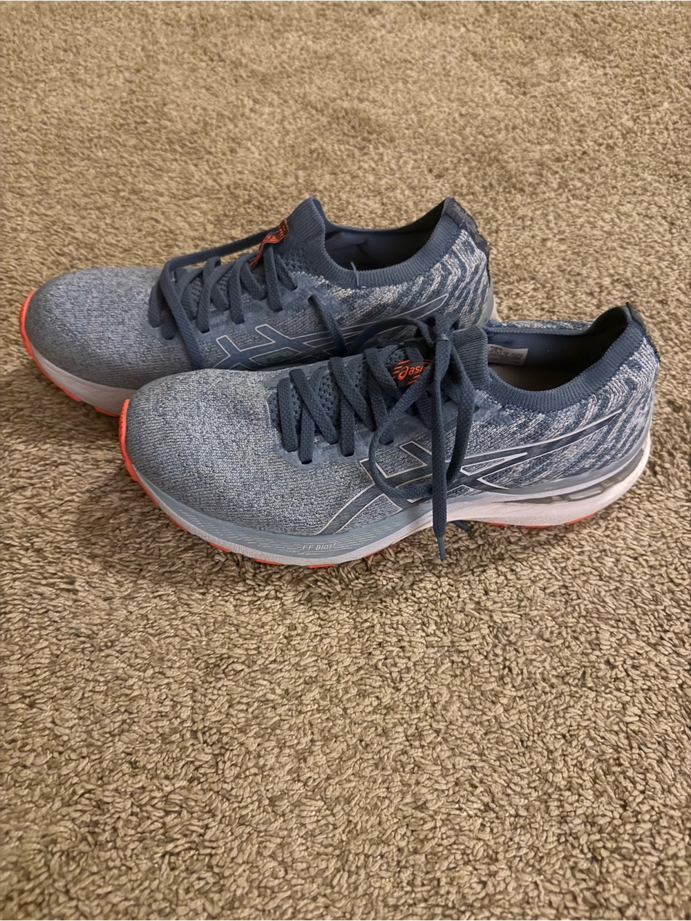 Asics Light Blue Knit Running Shoe with White Stripe